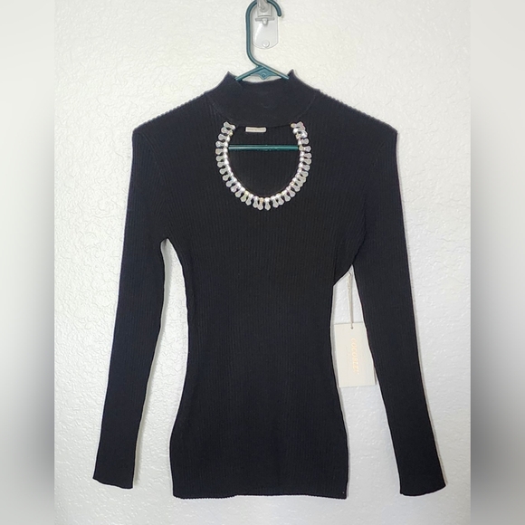 Cocobleu Sweaters - COCOBLEU New York Women's Black Long Sleeve Top, Beaded Neckline. Size S
